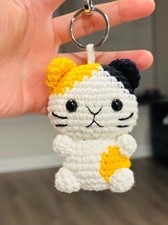 Handmade Patchwork Ginger Cat Keychain – Unique Crochet Calico – Pocket Travel picture