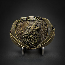 Western Howling Wolf Moon Metal Belt Buckle Bronze finish Cowboy Rodeo Biker picture