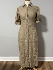 Country Road Button Up Shirt Maxi Dress, 100% Linen, Size 6, Pockets, Collared picture