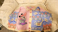 Disney Store Minnie Mouse Girls Knit Cotton Floral Cardigan Sweater 6-7 Pink picture
