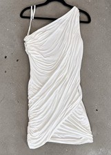 BCBG Max Azria White Draped Ruched One Shoulder Goddess Mini Dress Sz Sm picture