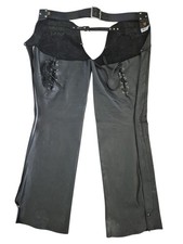 Vintage Gypsy Leather Black Motorcycle Chaps XL USA Western Biker Grunge Rock picture