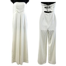 NBD Ophelia Jumpsuit Womens Size Small White Wide Leg Minimalist Bridal Wedding picture