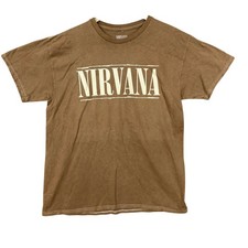 Nirvana Band Tee Mens Large Brown Graphic T Shirt Logo Smiley Face Grunge Retro picture