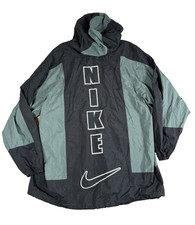 Nike Air Center Swoosh VTG 90s Pullover Hood Jacket XL Black Green Spell Out picture