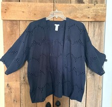 J Jill Embroidered Eyelet Kimono Cardigan Blue Size S-L picture