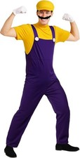 Adult Super Mario Brothers Wario Costume Men`s Yellow Plumber Hat Mustache L XL picture