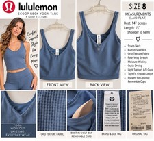 NWT Lululemon Women's Size 8 Scoop Grid Texture Fabric Yoga Tank Top Blue Crop picture