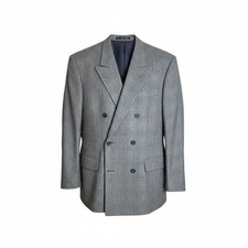 Vintage Aquascutum 3 Pc Suit Men Gray Prince of Wales Plaid 100% Wool Double B picture