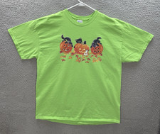 Vintage Gildan Shirt Adult XL Green Crewneck Cat Kitten Pumpkin Halloween Y2K picture