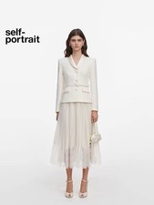 self portrait CREAM BOUCLE SHAWL COLLARED MIDI DRESS $ 750 Size US 2 UK 6 picture