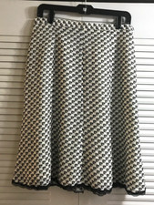 Vintage Pierre Cardin 90s Sz 8 Black/White Logo Flared Hem Skirt W/Lace Trim picture