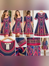 Flying Tomato Boho Geometric Knit A-Line Dress – Size Large picture