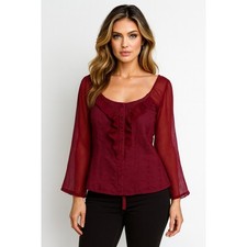 Vintage Whimsigoth Blouse Women L Burgundy Ruffle Coquette  Fairy Vamp Romantic picture