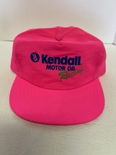 Vintage NOS 80s Kendall Motor Oil Racing Snapback Hat Nylon Neon Pink picture