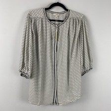Max Studio Blouse Button Up Size 2X White Black 3/4 Sleeves picture