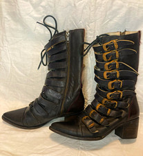 Freebird by Steven Boots size 10 Black Leather Mid-Calf Zip Buckle Stoke RARE picture