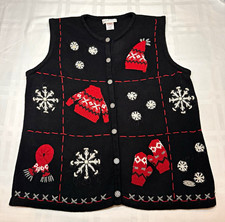 VTG 90s Northern Reflections Christmas Sweater Vest Womens Medium M Black Cotton picture