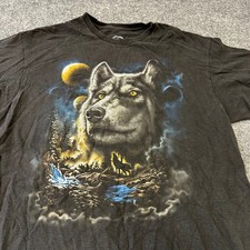 Dom T-Shirt Mens Size L Black Wolf Moon Nature Graphic Cotton Short Sleeve Tee picture
