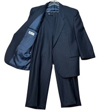 VTG 90s Albert Nipon 2-Piece Set Wool Suit Men 48R Navy Blue Pinstripe 2-Button picture