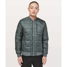 Lululemon About Face Bomber Jacket Mens Large Gray Reversible Down 700 Fill picture