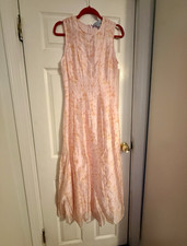 Hill House Pink Floral Chiffon Pleated Lined Midi Dress Sleeveless S picture