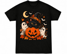 Cute Ghost Black Cat Pumpkin Halloween T-Shirt Men Women Unisex S-5XL picture