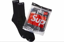NEW Supreme/Hanes Crew Socks Authentic Black 4 Pack Size Men's US 6-12 picture