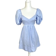 NWT All About May Rey Mini Dress with Cutouts in Blue Size US 2 Puff Sleeves picture