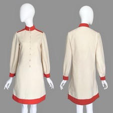 Geoffrey Beene Vintage 1960s Cream Bright Orange High Neck Dress Size Small picture