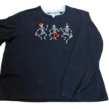 Vintage Halloween Embroidered Sweatshirt Women's XL Dancing Skeletons Sequins picture