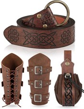 Medieval Viking Belt, Arm Guards Bracers & Bag Set - Authentic Design picture