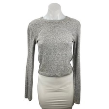Zara Women's Gray Heather Long Sleeve Crew Neck Knit Cropped Sweater Top Size M picture