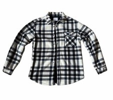 Distortion Sherpa Lined Flannel Shirt Size Large 14-16 Black White Plaid picture