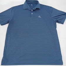 Rhoback men's Large polo shirt blue/light blue striped(embroidery on sleeve)(A7) picture