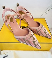 FENDI Colibri Lite Ff Jacquard Velvet Slingback Mid Heel Pump Pink, Size 38 NEW picture