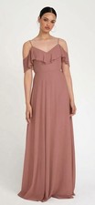 Jenny Yoo Size 4 Mila Dusty Rose Chiffon Ruffle Cold Shoulder Bridesmaid Dress picture