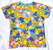 Vintage 80s Fruit Print Tee British Fashion T-shirt Women Men Sz L Cotton UK EUC picture