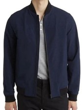 Theory Men's Navy Blue Bomber Jacket Full Zip Lined Pockets Size L picture