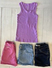 4 Pieces Girls Childrens Place/Mudd Jean Shorts Sz 10 w Purple Tank Top Sz 10/12 picture