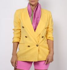 Vintage ADOLFO STUDIO Yellow Linen Double Breasted Long Sleeve Blazer Size 6P picture