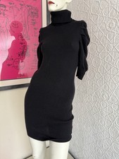 vintage 1990s/Y2K era Bebe Black Cashmere Sweater Dress Puff Sleeve picture