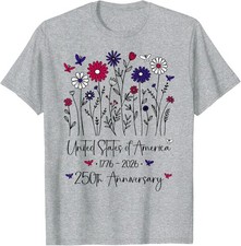 250th Anniversary USA Flowers 250 Years America 4th of July Unisex T-Shirt picture