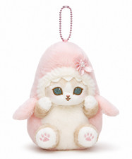 Pink Cherry Blossom Shark Mofusand Plush Cat Keychain Key Charm Purse Bag Holder picture