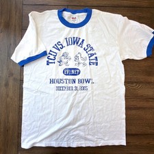 NEW Vintage Anvil TCU vs Iowa State 2005 Houston Bowl Ringer TShirt White Blue L picture