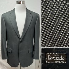 Ravazzolo Men’s IT 54R / US 44R Silk Wool Gray Blue Black Blazer Jacket Coat picture