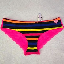 NWT Vintage VS PINK 2011 Stripe Pink Lace Trim Hipster Panty Rare Collector L picture