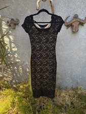 Vintage Plein Sud Black Lace Dress Nude Lining Bodycon Midi Y2K Size 12 / IT 48 picture