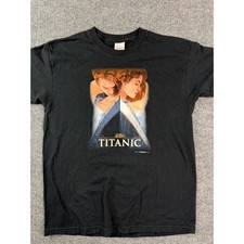 Titanic Movie Graphic Tee Youth XL Black Cotton Made in USA Vintage Style 90s picture
