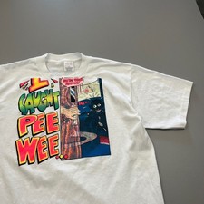 Vintage Center Star T-Shirt Mens XL White I Caught Pee Wee Herman Graphic Comic picture